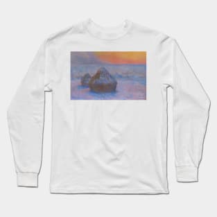 Stacks of Wheat (Sunset, Snow Effect) by Claude Monet Long Sleeve T-Shirt